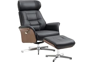 ‎HOMCOM HOMCOM Relaxsessel mit Hocker, Fernsehsessel mit Liegefunktion, Drehbarer Liegesessel, Ruhesessel, TV-Sessel für Wohnzimmer, bis 150 kg, Kunstleder, Stahl, Schwarz