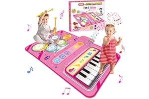 DQMOON Toys for 1 2 3 4 5 Year Old Girls, 2 in 1 Music Mat Gifts for Girls Kids Toys Age 1-6, Montessori Educational Music Toys for 1-5 Year Old Toddlers, Birthday Presents Christmas Stocking Fillers for 1+