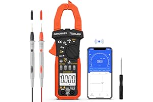 GOYERRNES Pinza amperimétrica digital, GR-7200C-APP Medidor de amperios DC AC TRMS 4000cuentas,para medir voltios amperios ohmios temperatura, capacitancia resistencia frecuencia prueba de diodos.