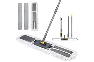 HEVOL Bodenwischer, 32'' Breit Großer Flach Wischmopp mit Einstellbar Griff, Baumwollfaden Industrieller Mop mit 2 Mikrofaser Wischpads für Mall, Hotel,Garage