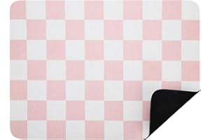 HZPZPP Dish Drying Mat for Kitchen Counter, Checkered Coffee Bar Mat Retro Classic Plaid Pattern Absorbent Coffee Mat Kitchen Drying Mat for Espresso Machine Station(Pink)
