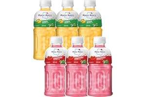 Mogu Mogu Succo di fragola e mango 25 % con NATA De Coco | Bevanda energetica | Ricca di fibre di frutta | Senza conservanti né coloranti aggiunti – (confezione da 6, 320 ml ciascuno)
