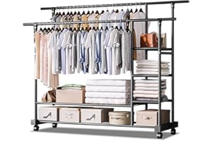 MONKLE - Appendiabiti da terra, Appendiabiti con ruote,stand appendiabiti(Nero)