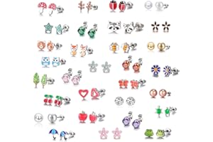 TAMHOO 30 Paar Ohrstecker aus Edelstahl - Süßes Tier - Herzform - Roségold, Weiße, Golde Perle - Ohrringe Set für Kleine Mädchen