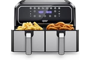 ‎INNSKY Innsky Dual Zone Heißluftfritteuse 2 Kammernr 8L, 8 Programmen Heissluftfritteuse Doppelt, Airfryer mit 2 Körben, Friteuse Heissluft ohne Öl, Dual Cook, Synchronisieren Fertig Technik, Shake-Modus