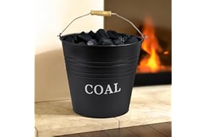 HomeZone 12L Heavy Duty Coal Bucket For Log Burner And Fireplace Powder Coated Coal Buckets For Fireplaces With Wooden Handle Large Fireside Black Bucket Coal Scuttles For Fireplaces