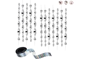 Gxlaihly 12 Pièces Réfléchissant en Spirale+Bande Répulsive Oiseaux 50m,Répulsif Oiseaux,Répulsif réfléchissants Spirale Oiseaux,Réfléchissantes Epouvantail Repulsif Pigeon pour Balconet Jardin (A)