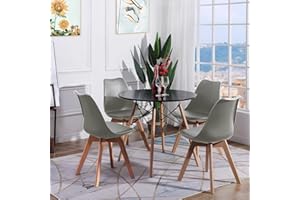 LafeuR Rund Esstisch mit 4 Stühlen Esszimmergruppe, Essgruppen für 4 Personen, 4er Set Esszimmerstühle mit Tisch für Wohnzimmer Küche Büro(Schwarz Tisch + 4 Grau Stühle)