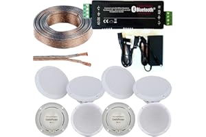 Bar & Restaurant Bluetooth Ceiling Speaker Kit – 8x 80W Moisture Resistant Speakers & Amp Amplifier – Wireless Background Music – Pub, Club, Shop, Café, Office – Loops