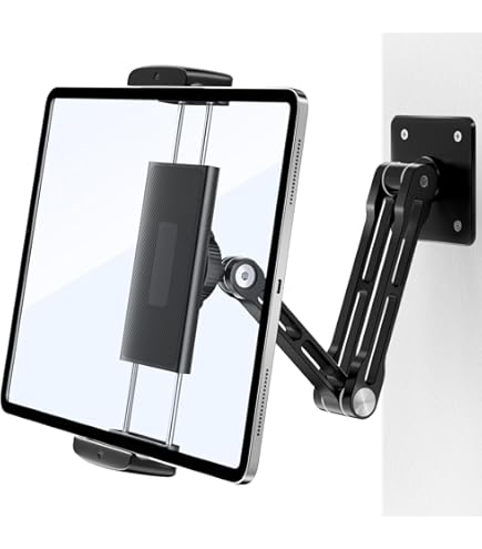 BEWISER Tablet wandmontagearm, iPad-standaardhouder, 360° draaibaar, aluminiumlegering, 4,7-12,9 inch compatibel, telefoon, Kindle, Galaxy Tab, wit
