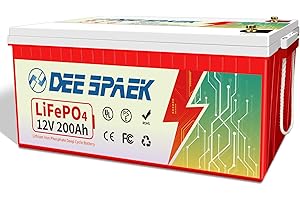 DEESPAEK Batteria al Litio LiFePO4 da 12V 200Ah Ricaricabile Cicli Profondi con 200 A BMS, Sicuro e Durevole, Perfetta per Camper, Marine, Pannello Fotovoltaico