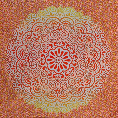 Fairdecor Red Yellow Orange Ombre with Leaf Multi Shaded Mandala, Indian Dorm Decor Psychedelic Tapestry Wall Hanging Ethnic Decorative Ombre Tapestry.