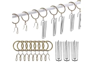 YRHROL 120Pcs Bronze 1.5 Inch - 38mm Metal Drapery Curtain Rings Hanging Rings and Stainless Steel 4 Prongs Pinch Pleat Hook with Drapery Curtain Pin-on Hooks Pins for Window