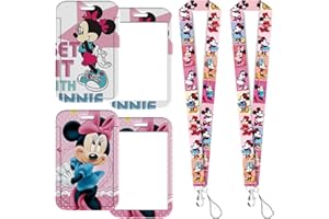 OXINO 2 Pezzi Minnie Mouse Porta Badge con Cordino, Portachiavi Estraibile, Porta Badge da Collo per ID Cards e Carta Dell'autobus, Porta Carte per donne, insegnanti, infermieri, dottore, studente