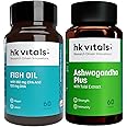 HealthKart hk vitals Fish Oil Capsules For Men And Women (1000mg Omega 3 with 180 mg EPA & 120 mg DHA) & Ashwagandha Plus with Tulsi Extract 500mg (60 Tablets Each), Combo Pack