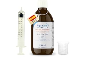 AQUALAB AGUALAB Dióxido de Cloro alta calidad en vídrio 250ml - CDS 3000 PPM - PH Neutro | Apto para Desinfección y Potabilización Aguas Consumo Humano - Laboratorio Español. Reg 24-20/40/90-12176