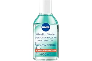 NIVEA Derma Skin Clear Serum-Infused Micellar Water (400ml), Face Cleanser for Blemish-Prone Skin, Makeup Remover Featuring 5% Serum with PHA, Salicylic Acid, and Niacinamide