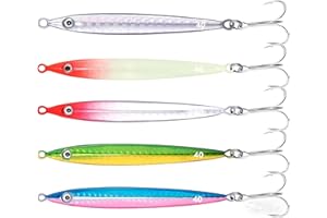 WYSUMMER 5Pcs 20g/30g/40g Sea Fishing Spinner Lure,Saltwater Fishing Jigs,Hard Metal Sea Fish Spinners,Colorful Laser Jigging Spoons with Treble Hooks, Long Casting Jig for Mackerel Cod Bass Pike