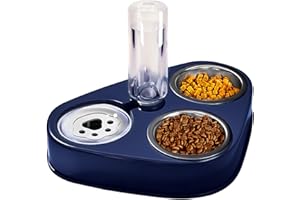 auvstar Rostfreier Stahl Doppelnapf Katzen,3 in 1 Futternapf Katzen,Katzenfutternäpfe Hoch mit Automatischem Wasserspender,Doppelter Futternapf Kleine und Mittlere Katzen und Hunde (Blau)
