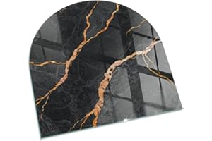 TULUP Funkenschutzplatte für Kamin 100x100 cm Dekorative Glasbodenplatte Glasboden Hitzeschutz Halbrund Schutzplatte Hartglas Elegantes Design Stilvollem Motiv - Eleganter Marmor mit Adern