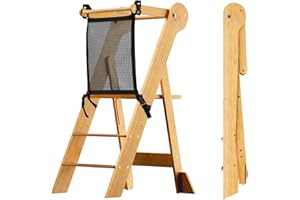 COSYLAND Foldable Toddler Kitchen Stool Helper - Height Adjustable Standing Tower for Bathroom Sink or Kitchen Counter - Step Stool for Toddlers Ages 18 Months to 6 Years Natural