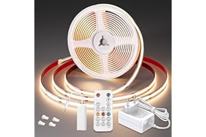 WOBSION Striscia LED Cucina COB 5 Metri Dimmerabile con RF Telecomando,Bianco Naturale Strisce Kit 4000K per Festa,la Casa,Bar,Camera e Armadio,24V GS Alimentatore Luminoso Luci da 320LEDs/M,CRI90+