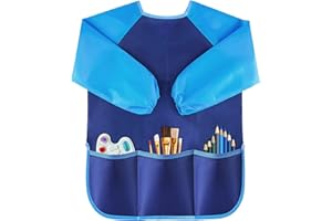 VCOSTORE Kids Art Smock - Toddler Paint Smock - Tablier de peinture à manches longues imperméable avec 3 poches pour les enfants de 3 à 8 ans