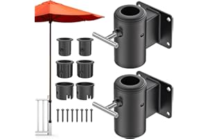 Dolibest Parasol Clamp Balcony, Patio Umbrella Holder Stand Tube 2pcs Balcony Sun Umbrella Deck Railing Wall Mount Bracket Garden Backyard Space Saving with 3 Size Sleeve for 3-5cm Pole on Flat
