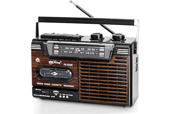 Lecteur de Cassette Portable, Boombox Portable Vintage Tape Player, Support SD/MMC/USB/Lecture de Bande, AM/FM/SW Bande Radio, qualité Audio Hi-FI, Haut-Parleur intégré (Grain de Bois)