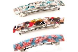 FSMILING 3 Pièces Petite Barettes Cheveux Femme Chic,Rectangle Barrettes A Cheveux Pour Femme,Automatique Barrettes Cheveux Femme Ecailles