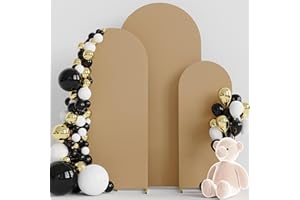 Wokceer Wedding Arch Cover Set of 3 Spandex Fitted Wedding Arch Stand Covers for Round Top Chiara Arch Backdrop Stands Cover for Birthday Party Ceremony Banquet Decoration 4ft,5ft,6ft Khaki