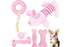 CAMITER Lot de 6 jouets de dentition interactifs pour chiots pour l'ennui, jouets à mâcher pour petits et grands chiens (rose)