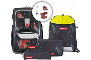 Step by Step Giant 5-Piece School Bag Set, Green, Ergonomic Satchel with Reflectors, Height Adjustable with Hip and Chest Strap, for Children from 1st Grade, 23 Litres, Dragon Drako, School bag