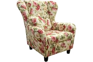 lifestyle4living Ohrensessel mit Webstoff Blumenmuster bezogen | Der perfekte Polstersessel für entspannte, Lange Fernseh- und Leseabende.