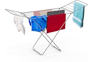 Vivo Technologies Clothes Airer Drying Rack Winged Drying 18M Indoor Outdoor Laundry Washing Line,Metal Foldable Laundry Drying Horse Rack,Clothes Dryer Rack for Indoor & Outdoor 182x50x100cm
