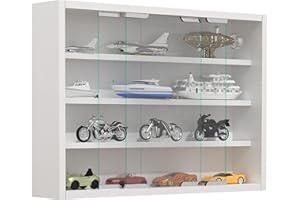 VCM Wood Glass Hanging Display Case - White, 40 x 57 x 10 cm, 3 Shelves, 4 Compartments, Sliding Glass Doors, Wall Mounted, Contemporary Style, Living Room