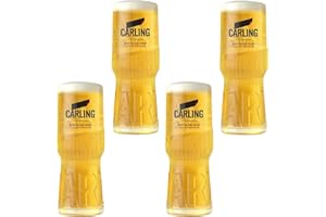GarageBar Carling Glass | Vaso de cerveza nucleada | Producto oficial | Viene con 2 alfombrillas de goteo de cerveza (4, pinta/20 onzas)