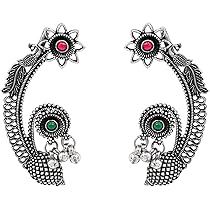 Buy I Jewels Navratri Silver Oxidised Floral Ear Cuffs with