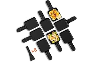 Yoassi 8pcs Mini Padelle per Raclette,Mini Piastra Raclette Antiaderente con 8 Spatole di Nylon,Misura Universale con Manici Antiscottatura,Padelle Quadrate da Raclette per Fuso Uovo Fritto