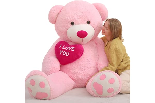 MorisMos Ours Peluche Geante 183 avec Cœur, I Love You Nounours Rose Geant XXXL, Cadeaux de Noël,Mignonne pour Femme Filles Petite Amie Maman Anniversaire Fête