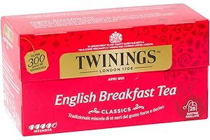 Twinings, English Breakfast Tea, Classics, Tradizionale Miscela di Tè Neri dal Gusto Forte e Deciso, Confezione da 25 Filtri