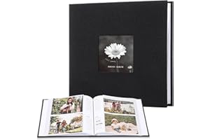 ELLECILA Photo Album with Writing Space– 6×4inch Linen Slip-in Photo Album, 100 Pages/200 Sheets, Large Capacity Album for Horizontal Pictures, Suitable for Family Wedding Anniversaries, Black