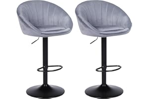 YERAIRR Bar Stools Set of 2, Kitchen Stools Velvet, Breakfast Bar Stools with Backrest, Modern Swivel Barstools, Height Adjustable, Grey