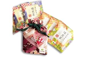 KO SYU EN Kinchaku (borsellino) viola decorato con motivi tradizionali giapponesi con 2 varietà di tè verde biologico