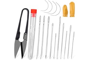 Deudy 18 teiliges Leder Nähnadel Kit, Leder Nadeln Handnähen enthält geschärfte, Nicht geschärfte Dreiecksnadel, Sacknadel, Gebogene Nadeln, Handnähnadel-Kit für Polster, Leder, Teppich-Leinwand