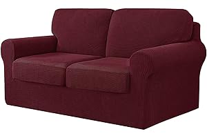 LINFKY 5 Pieces Stretch Sofa Covers 2 Seater with 2 Separate Backrests and 2 Seat Cushion Covers, Jacquard Spandex Sofa Slipcover Replacement Furniture Protector (Loveseat, Wine Red)