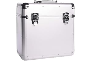 MAGNA RETAIL Vinyl LP Storage Box | 12" Record Case | Heavy Duty Lockable Aluminium Box | Vinyl Record Storage | Large Capacity Holds Upto 50 | DJ Metal Case (Silver)
