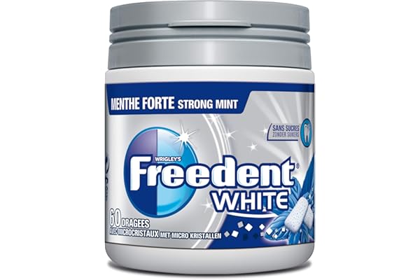FREEDENT WHITE - Menthe Forte - Boîte de 60 dragées de Chewing-Gum sans sucres (Lot de 6)