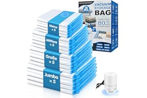 NATNAV Vakuumbeutel für Kleidung 20 Stück mit Elektrischer Luftpumpe Vakuumierbeutel (5xJumbo/5xGroß/5xMittel/5xKlein) Wiederverwendbar Vakuumbeutel für Bettdecken,Kleidung,Reise,Kissen