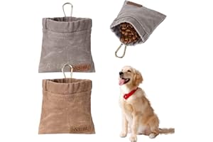 Lotvic Borsa per Alimenti per Cani, 2 Pezzi Borse Addestramento Cani, Impermeabile Borsa Porta Snack per Cane, Borsa Addestramento Cane con Moschettone, Cane Snack Borsa, (Grigio+Marrone)